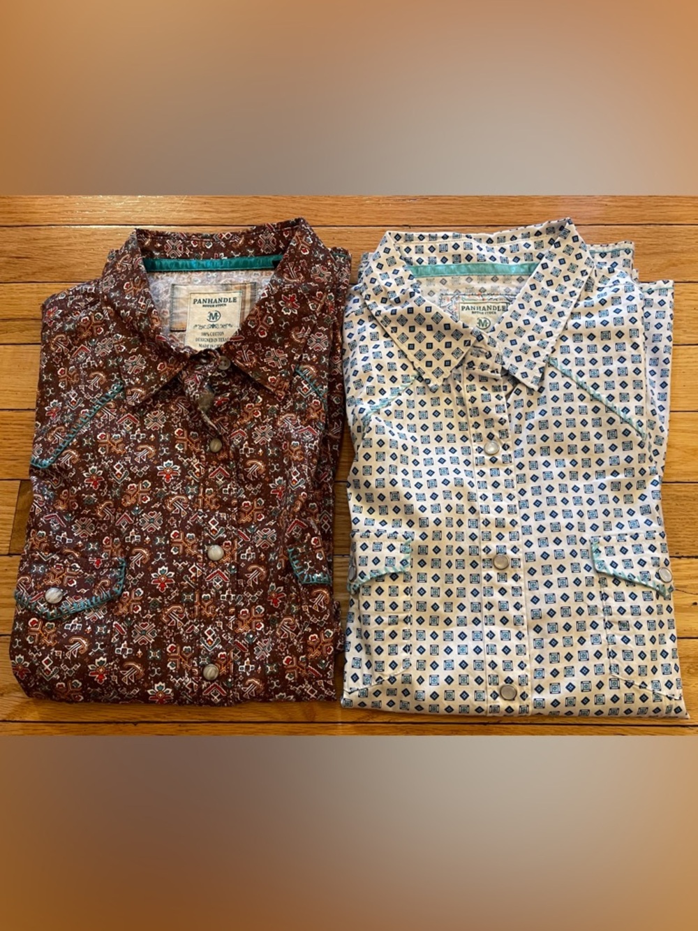Lot 2 Vintage Panhandle Rough Stock Western Pearl Snap Shirts Women’s Medium
